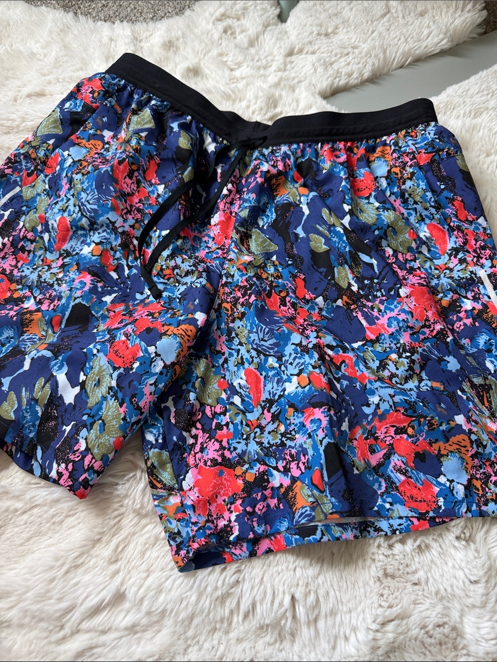 Nike Blue Floral Print Athletic Shorts with Black Waistband